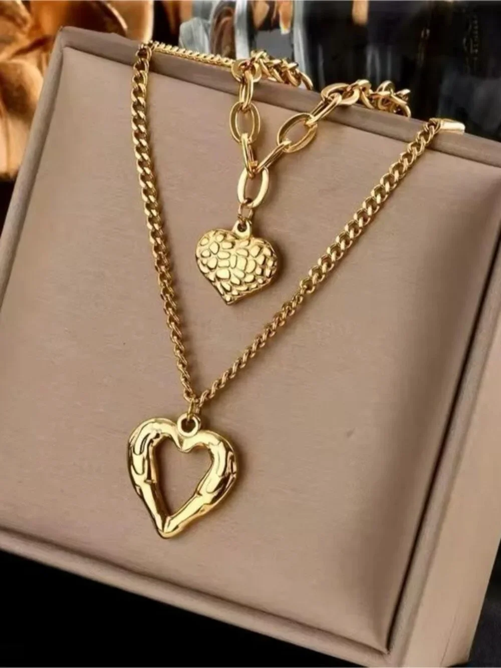Gold Tone Layered Heart Necklace